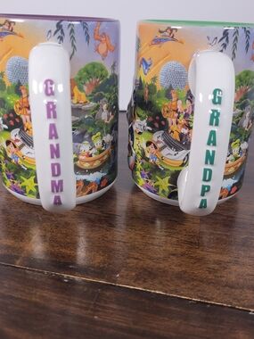 Disney Grandparents Ceramic Mugs Set - Purple & Green Lettering